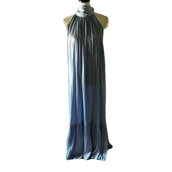 O.P.T. Halter Maxi Dress | NWT | Satin Pleated Baby Blue| Size Small - Picture 1 of 9